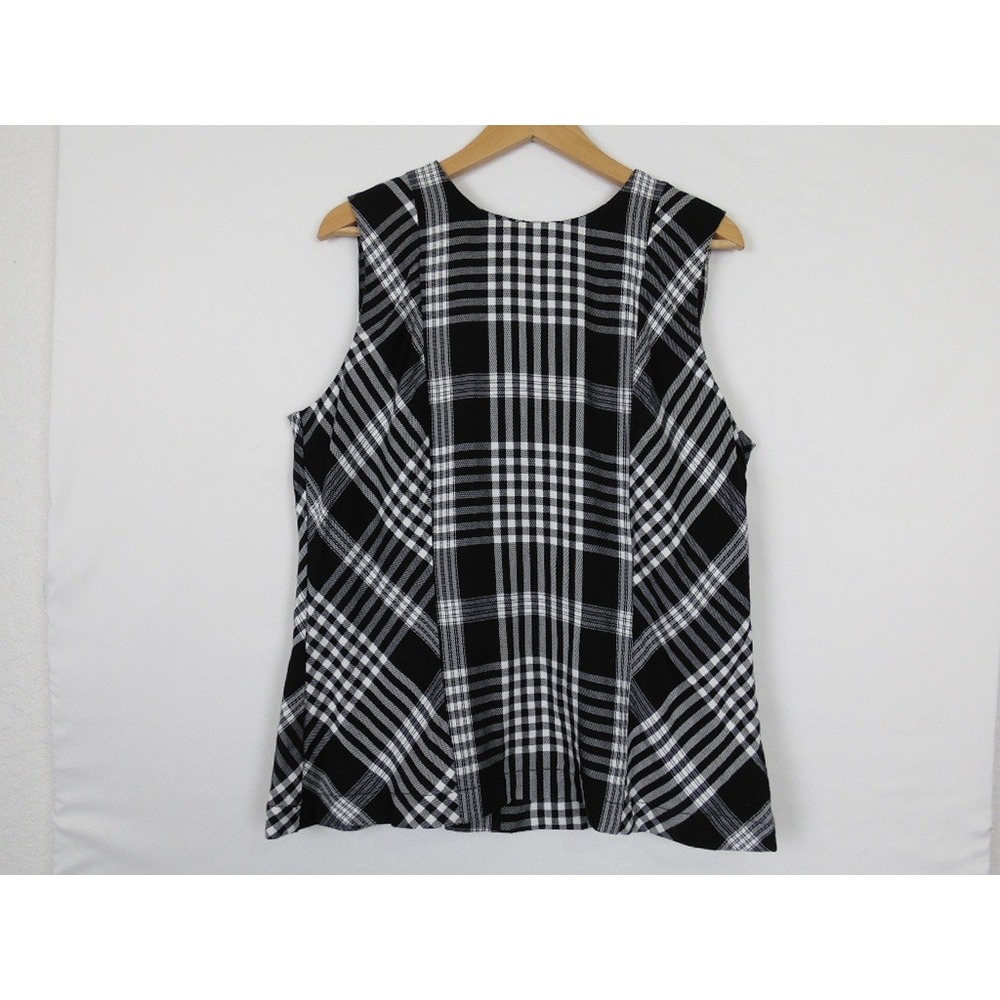 Ann Taylor Womens Top SZ 14 Black White Plaid Career Academia Office Work Preppy
